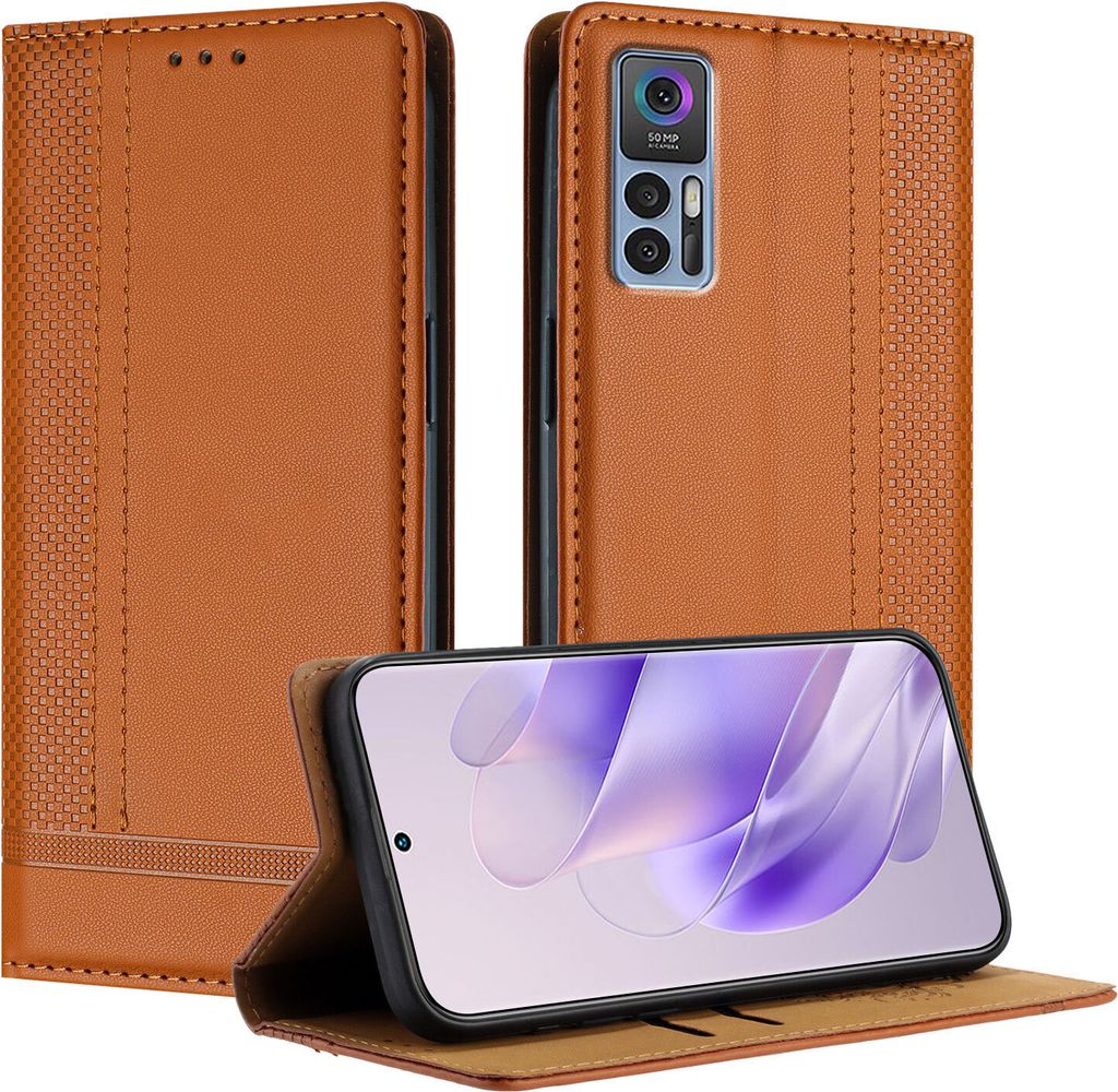 Handyhülle für TCL 30 5G Leder Flip Klappbare Schutzhülle mit Standfunktion Braun