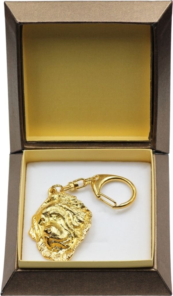 Do khyi, Tibetdogge, Tibetanische Dogge, Tibetmastiff - Vergoldeter Schlüsselanhänger mit Hund in Geschenkbox, Handtaschen-Dekoration, Luxus-Acce...