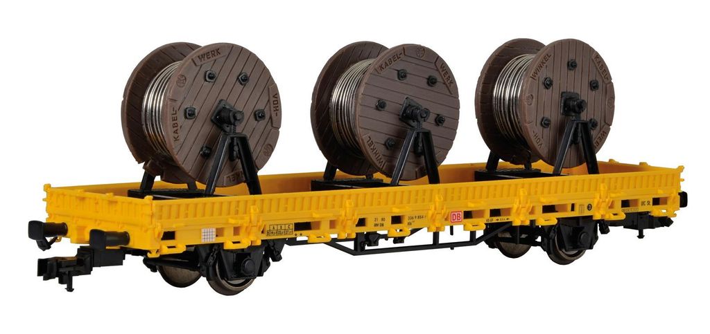 Kibri 26269 - H0 Niederbordwagen mit 3 Kabelrollen GleisBau,Fertigmodell - Neu