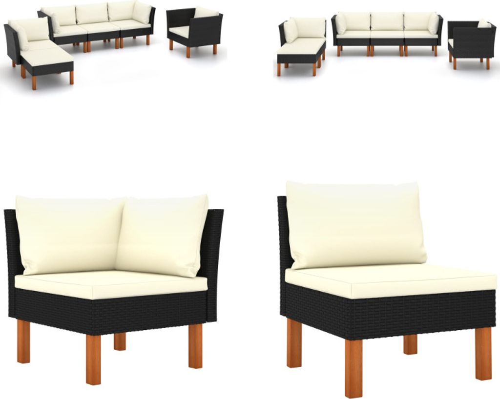 vidaXL 6 tlg. Garten Lounge Set Poly Rattan Eukalyptusholz Schwarz - Garten-Sofa-Set - Garten-Sofa-Sets - Gartenmöbel Set - Gartenmöbel Sets