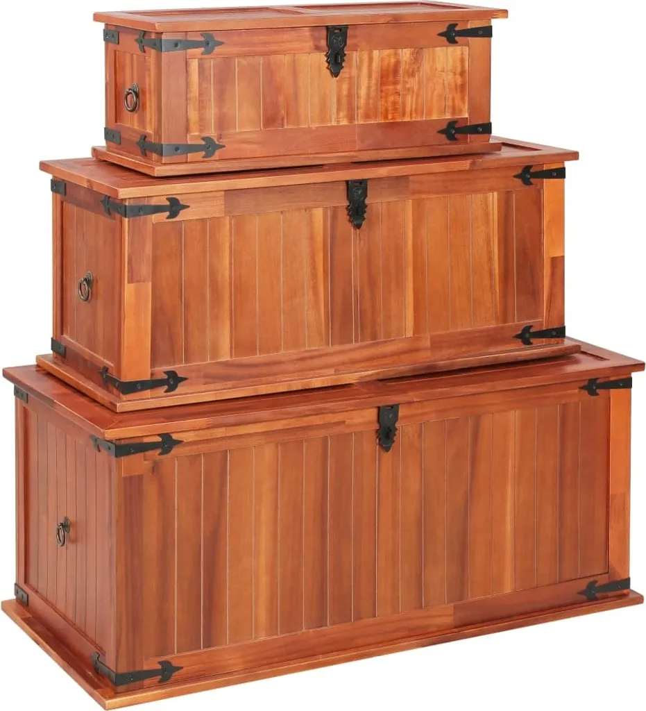 Coffres de rangement 3 pcs en bois d'acacia solide - Finition naturelle