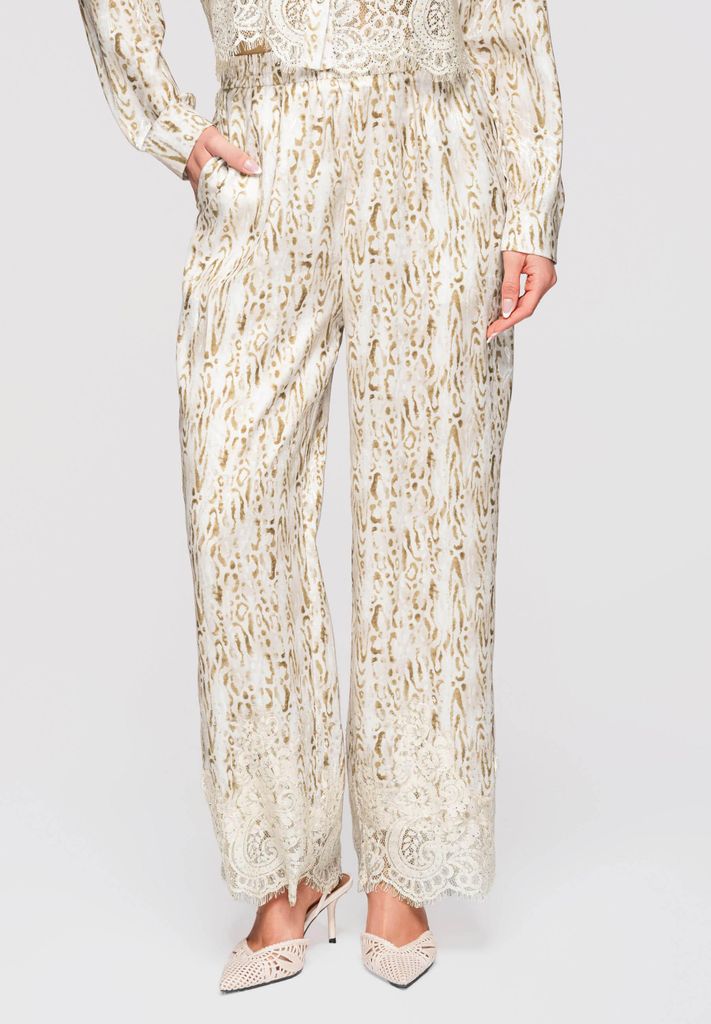 LARICA Hose Weite Bein High Waist Boho Luxe Stil OW-PA-E0006 beige S/M