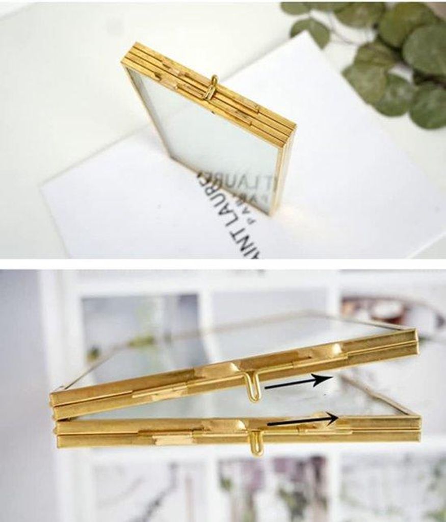 Goldene doppelte klappbare Fototasche - elegant - 1 Stück - Gold - Metall - 4x4 Zoll