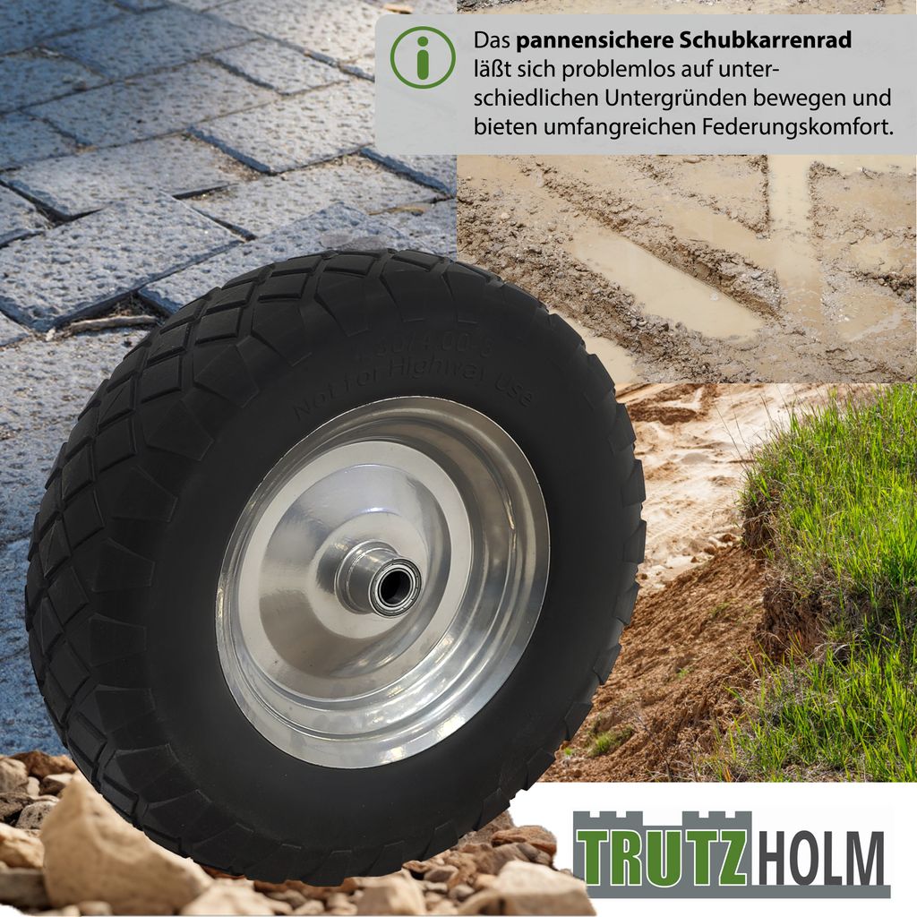 2x Schubkarrenrad pannensicher Vollgummi 4.80/4.00-8 Produktbild 4