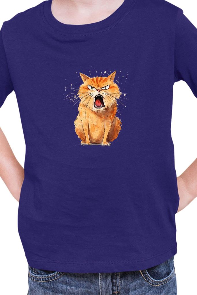 Kinder T-Shirt Funny Cats Breeds Kurilian Bobtail Cat, 7-8 Jahr - 128 / Dunkelblau
