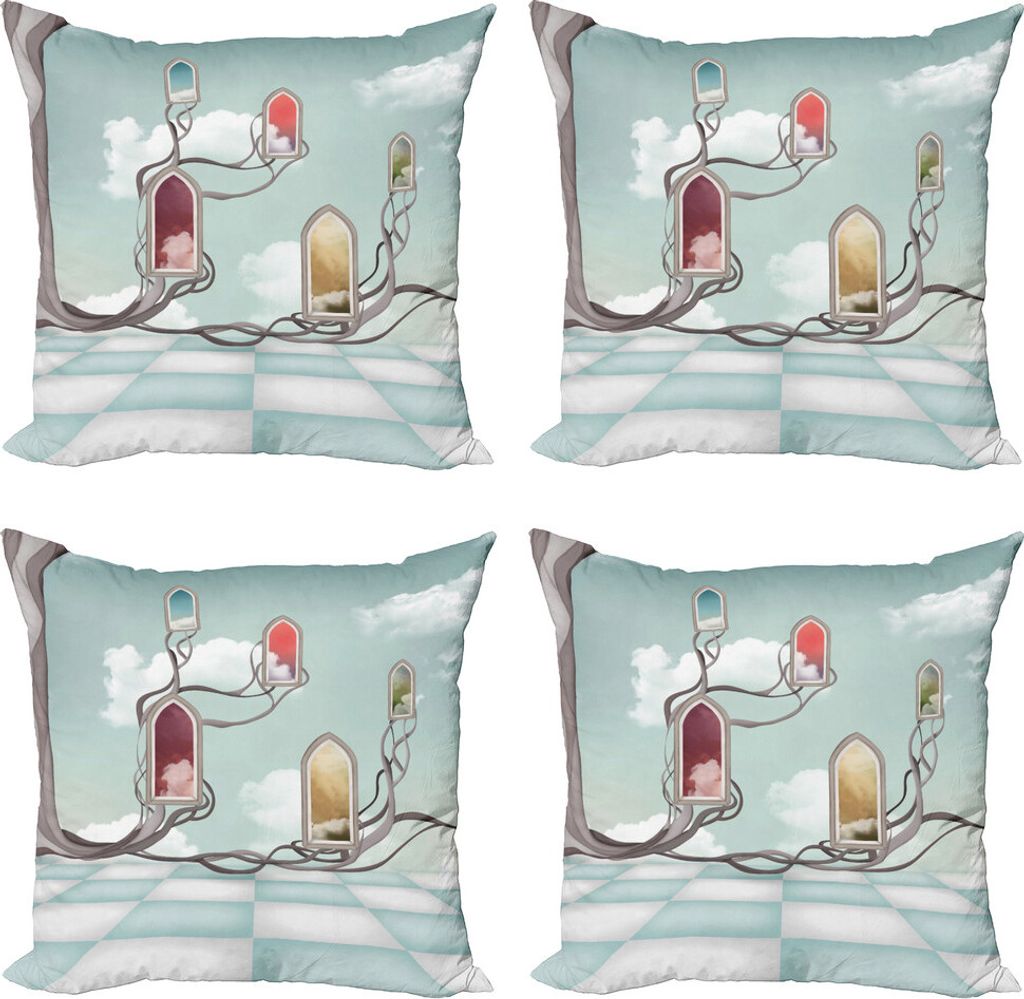 ABAKUHAUS Magie Kissenbezug Set (4 Stück), Spiegel über Baum, Moderner Doppelseitiger Digitaldruck, 60 cm x 60 cm, Mehrfarbig