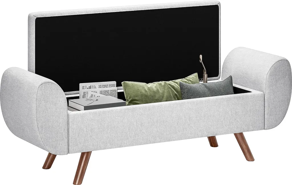 HOMCOM Banc de Rangement 53,8L en Lin Gris - Coffre de Lit 132cm Confort