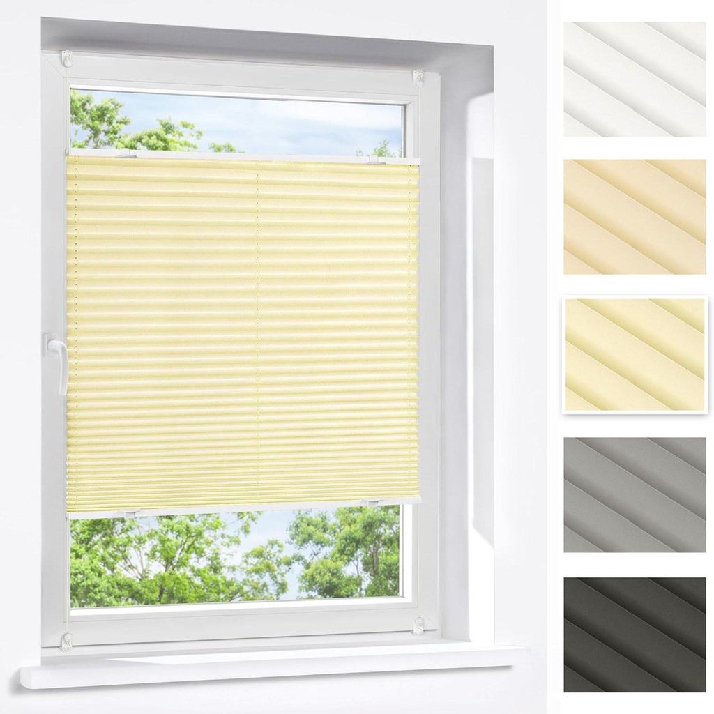 Victoria M. Praktica Plissee, Polyester, 35 x 120 cm, creme blickdicht & lichtdurchlässig, Klemmfix mit Aluschiene, Sichtschutz Fenster & Tür