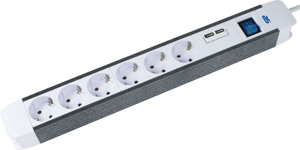 as-Schwabe 6-fach Schuko Steckdosenleiste 2 USB Ports Schalter 1.5m Kabel Schukostecker