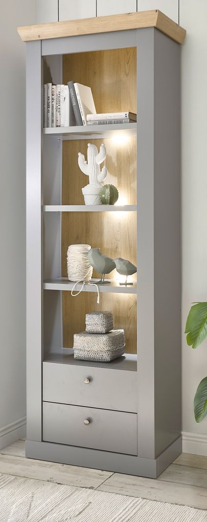 Regalschrank "Rideau" in grau und Eiche Landhaus Regal 71 x 201 cm