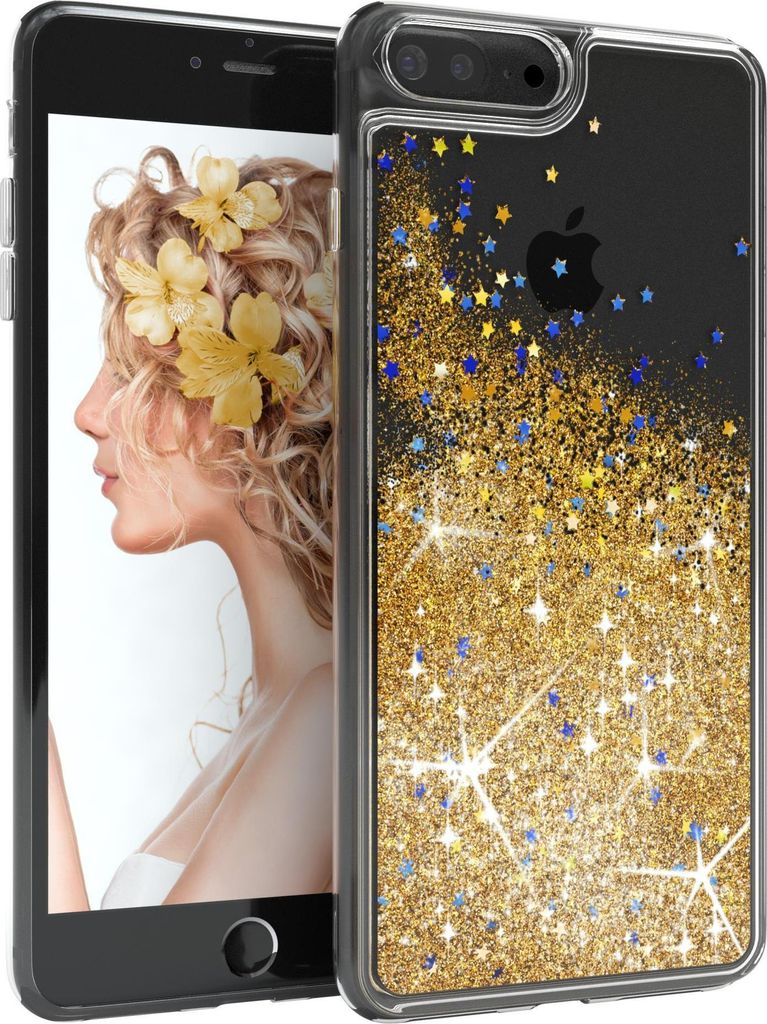 EAZY CASE - Glitzer Hülle kompatibel mit Apple iPhone 8 Plus / 7 Plus Glitzer Schutzhülle, Soft Case, Backcover Transparent mit Motiv