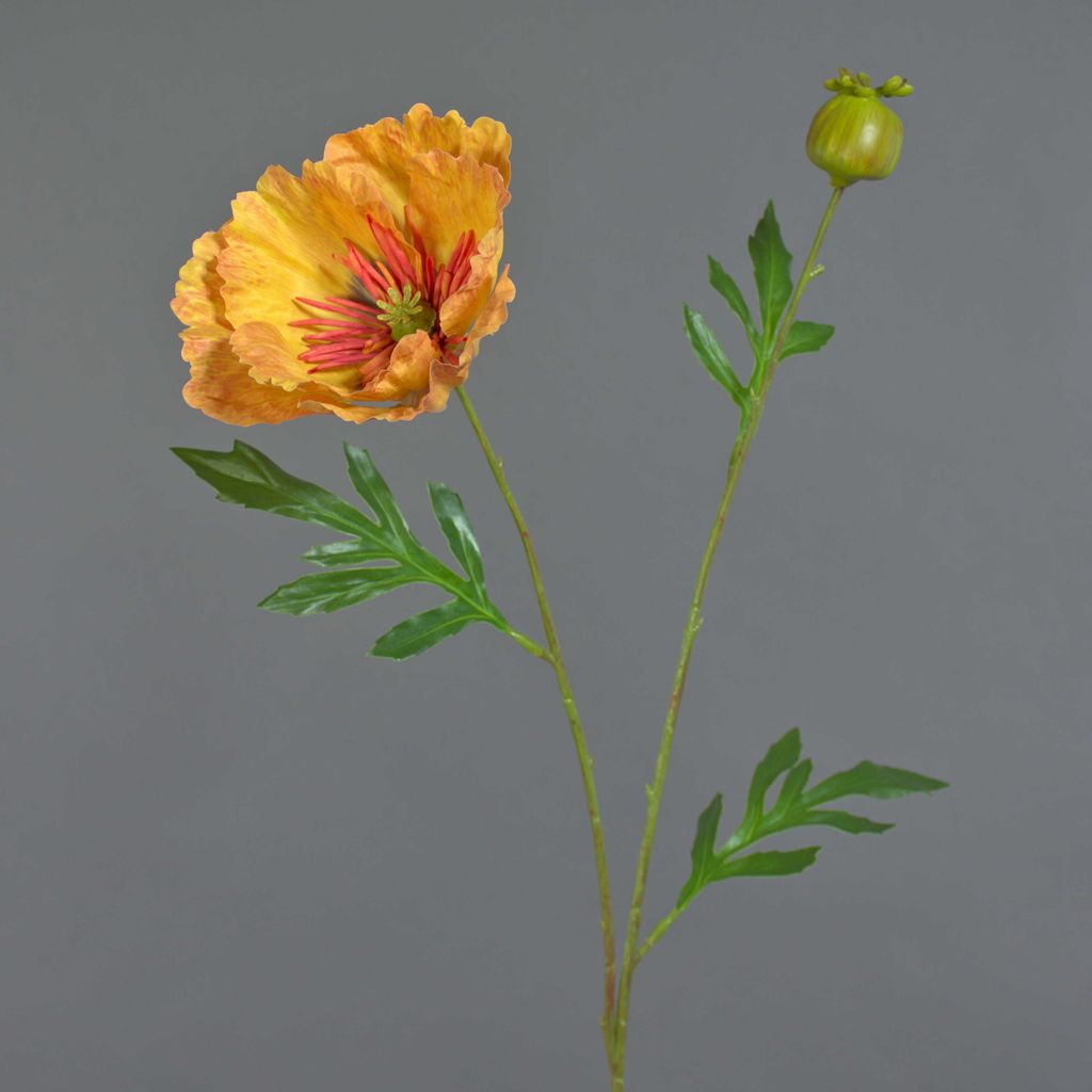 artplants.de Künstliche Mohnblume Edessa, orange-gelb, 80cm - Künstliche Mohnblume
