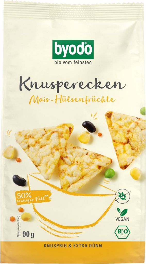Byodo Bio Knusperecken Mais-Hülsenfrüchte 90g Obrázek produktu 