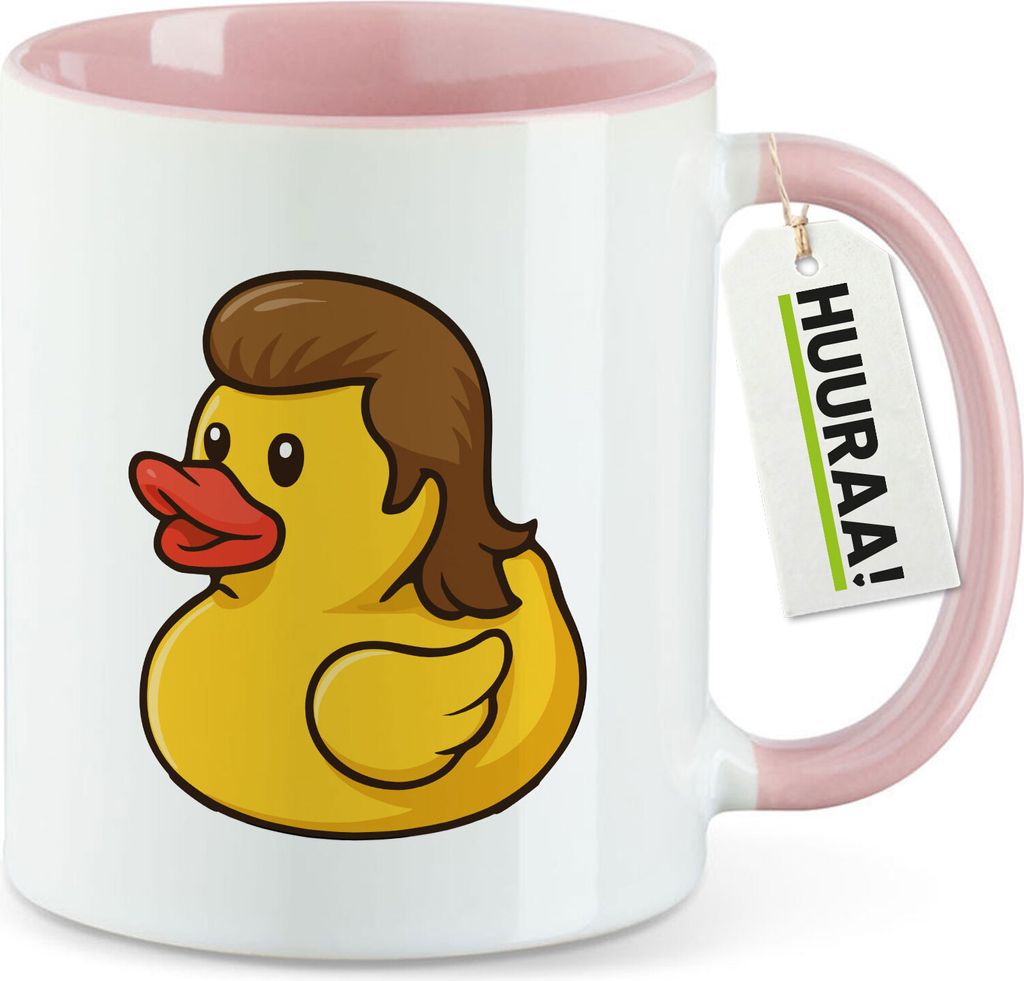 Huuraa Kaffeetasse Quietscheente Vokuhila Gummiente 80s 330ml Rosa Keramik Kaffeebecher Geschenkidee
