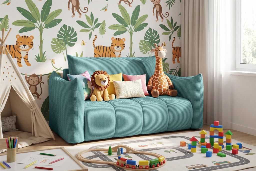 Sofa 2er-Sitzer mit Liegefunktion ONTARIO in Stoff Poso Türkis