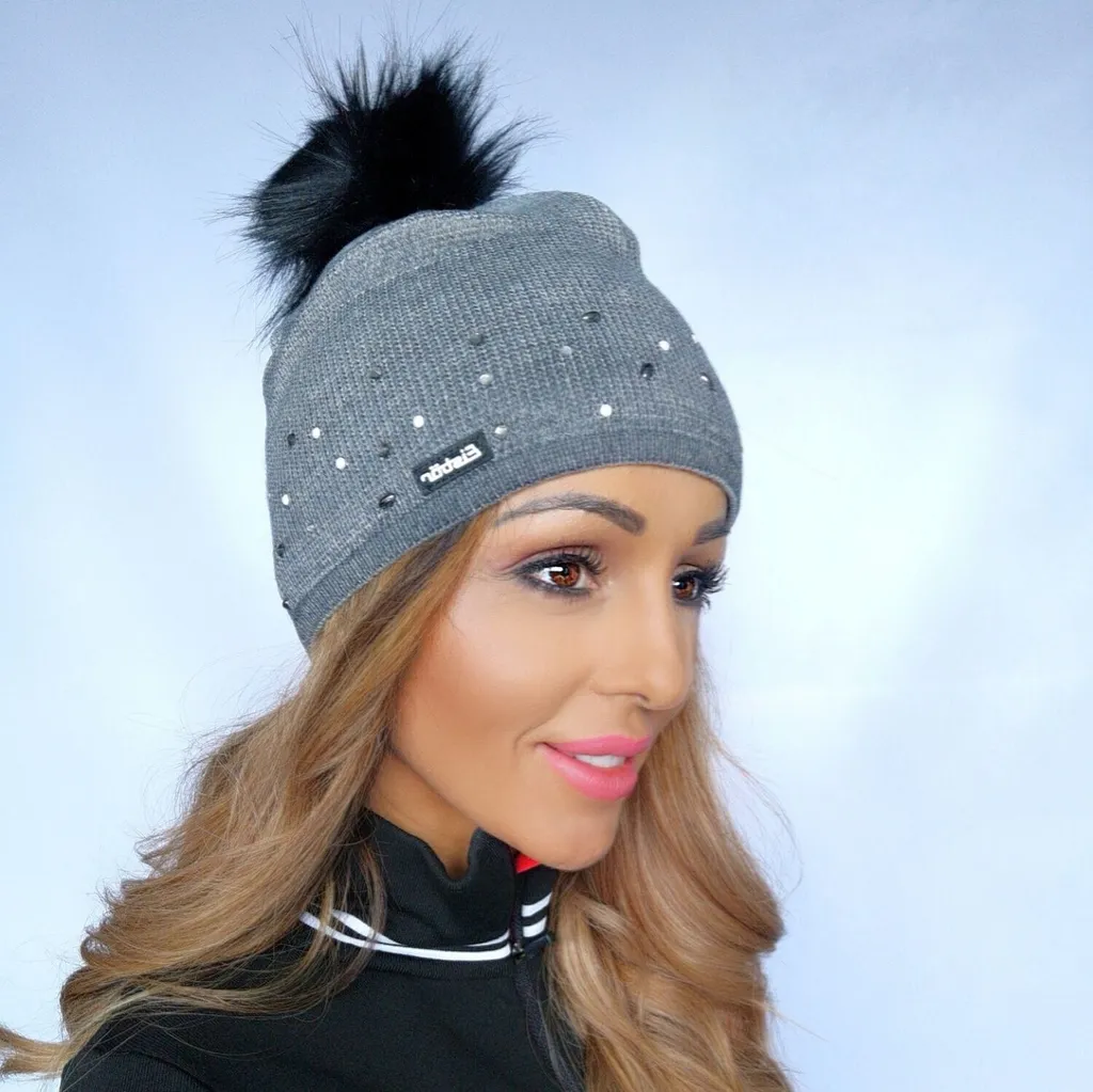 Eisbär Dip Dye Lux Crystal Berretto Donna Grigio con Pompon e Swarovski