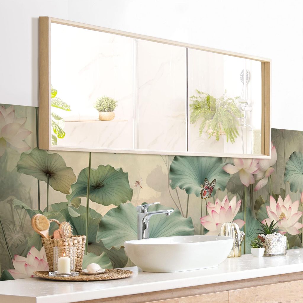 Wandverkleidung Bad Blumen selbstklebend - 0.35 mm Wandpaneel matt wasserfest Design grün Tropisch Badrückwand fugenlos 230x65 cm