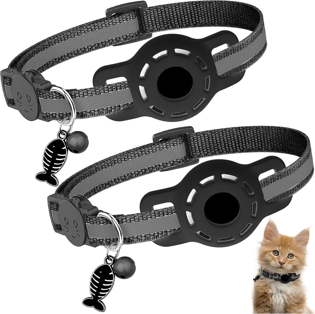 Heikoeco Apple Airtag Tracker Schutzhülle Anti Verlust, einstellbar, Haustier Positionierung Kragen, Katze reflektierende kleine Fische Anhänger