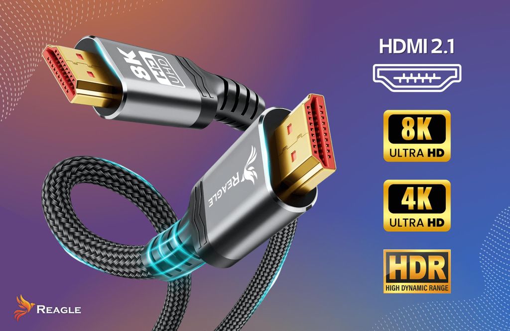 Reagle Cavo ottico HDMI 2.1 AOC 8K & 4K Ultra HD, Premium, 48Gbps 8K@60Hz 4K @120Hz Compatibile con console PS5 Xbox OLED TV, DTS