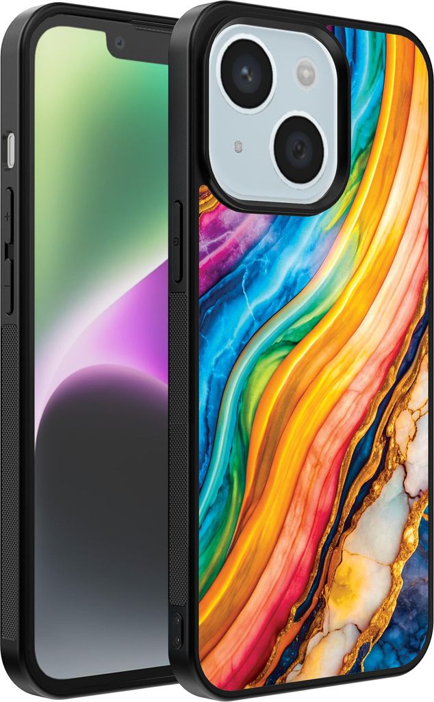 Smartphonica Telefon Fall geeignet für iPhone 14 mit Regenbogen Gold Marmor Print - TPU Backcover Fall Regenbogen Gold Marmor Design
