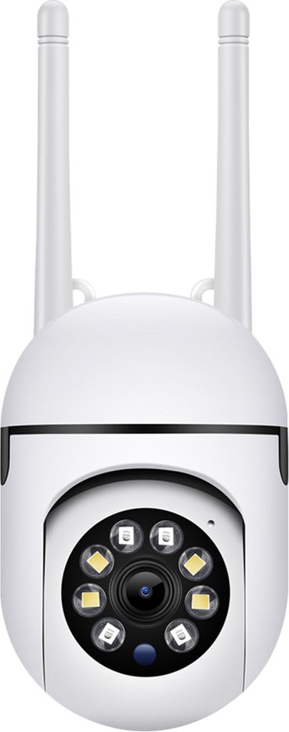 A white security camera with two antennas on top.