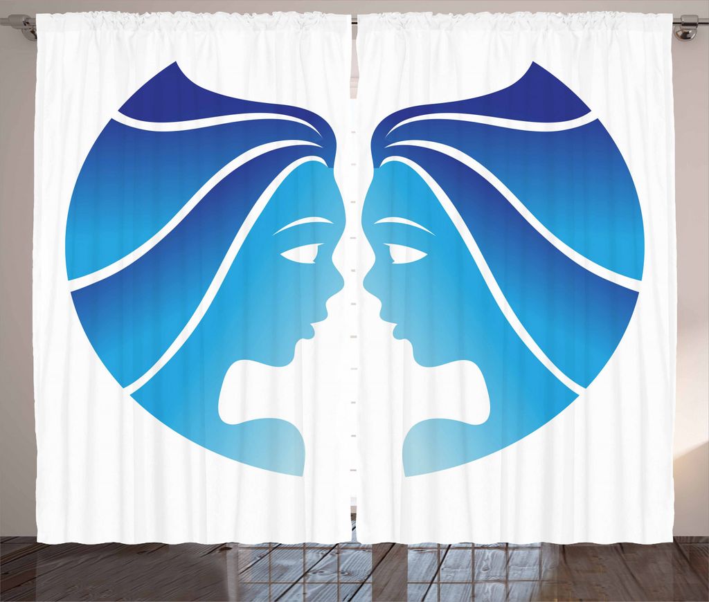 ABAKUHAUS Sternzeichen Zwillinge Rustikaler Gardine, Blaue Zwillinge Gesichter, Schlafzimmer Kräuselband Vorhang mit Schlaufen und Haken, 280 x 22...