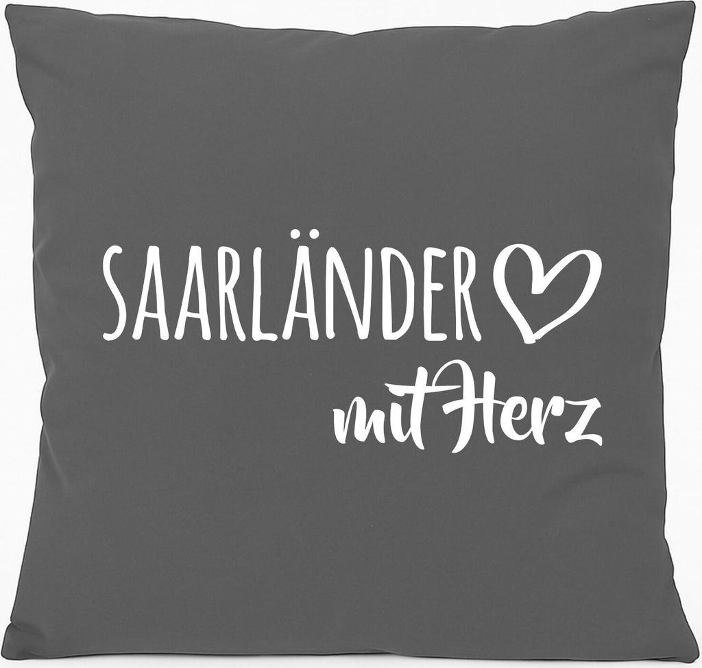 Huuraa Kissen Saarländer mit Herz 40x40cm mit Füllung Steel Grey Baumwolle Dekokissen Geschenkidee