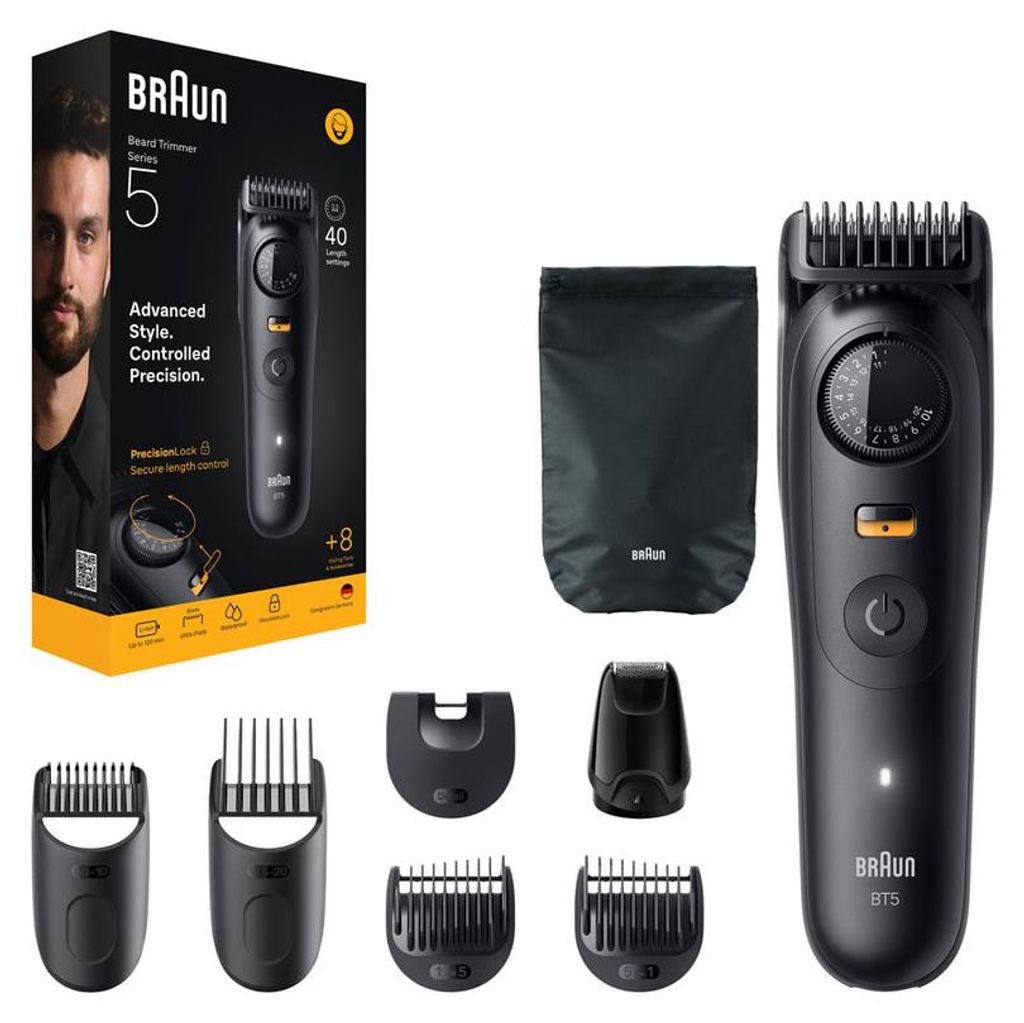 Braun BeardTrimmer 5 BT5560, Omyvatelný, Baterie, Černá Obrázek produktu 