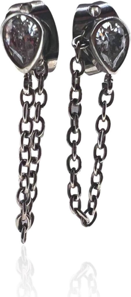 Titan Ohrringe Ohrstecker Ear Jacket in verschiedenen Farben mit Kristalltropfen und Kette Farbe - Silber
