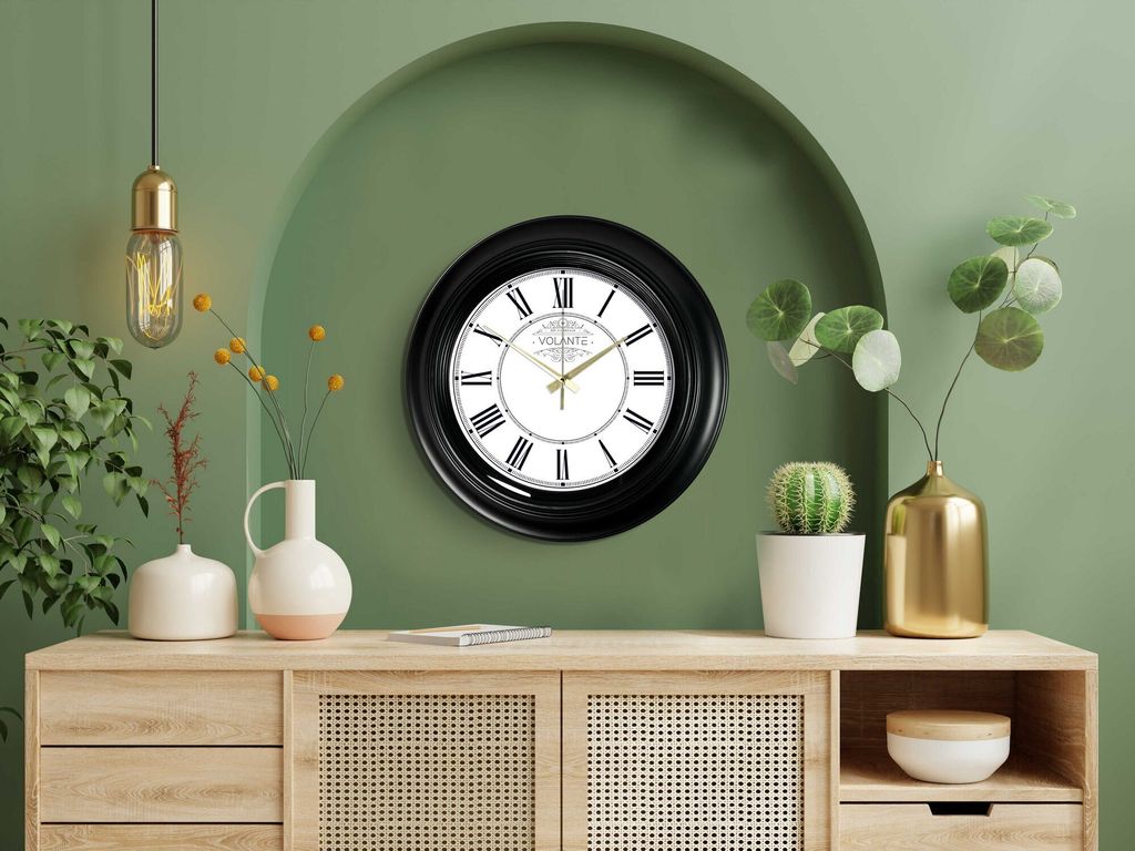 Opviq, A80818 - Syh9Gld, Dekorative Wanduhr, Schwarz, 100 % KUNSTSTOFF, 45 x 45 cm