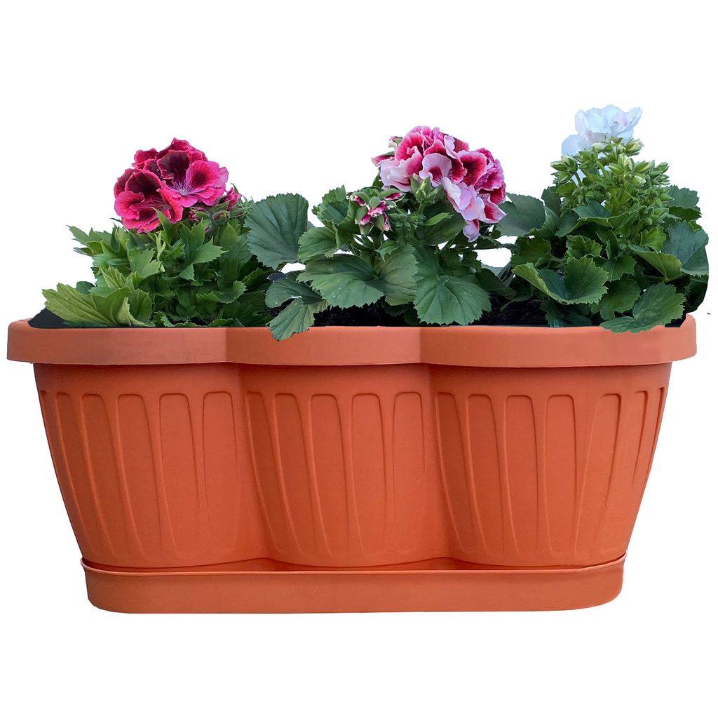 1er Set 40cm Blumenkasten Balkonkasten Pflanzkasten Terracotta im Wellendesign inkl. passenden Bewässerungsuntersetzer