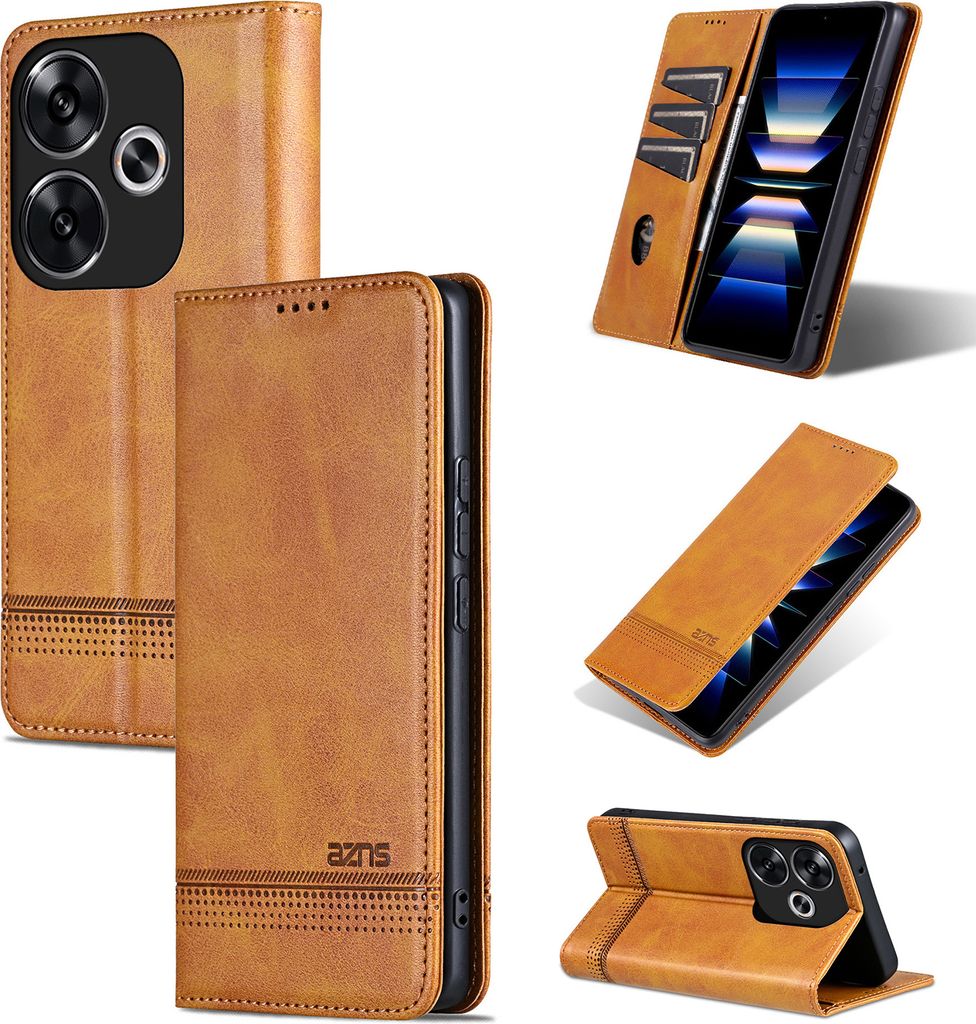 Leder Hülle für Xiaomi Redmi Turbo 3, Klapphüllen Brieftasche Magnetverschluss Ständer Schutzhülle Gelb