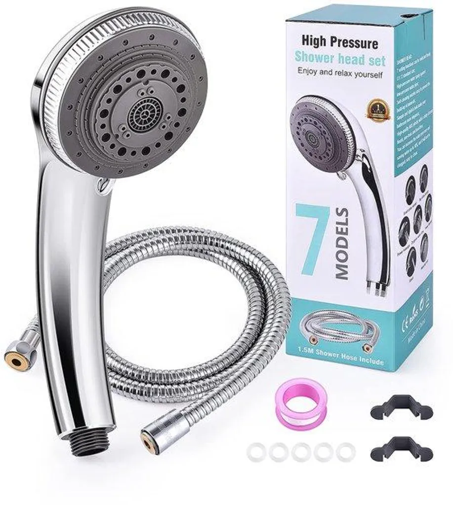 Pommeau de douche spa de luxe 7 jets réglables et douchette haute pression