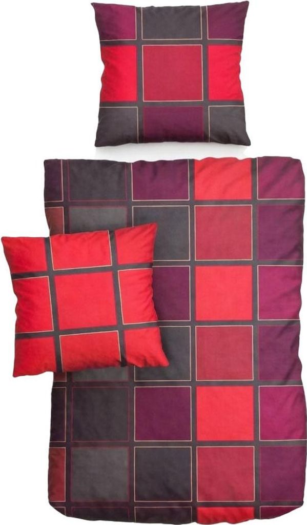 Renforce Bettwäsche Baumwolle Kariert Rot 155x220 80x80cm: Produktbild 