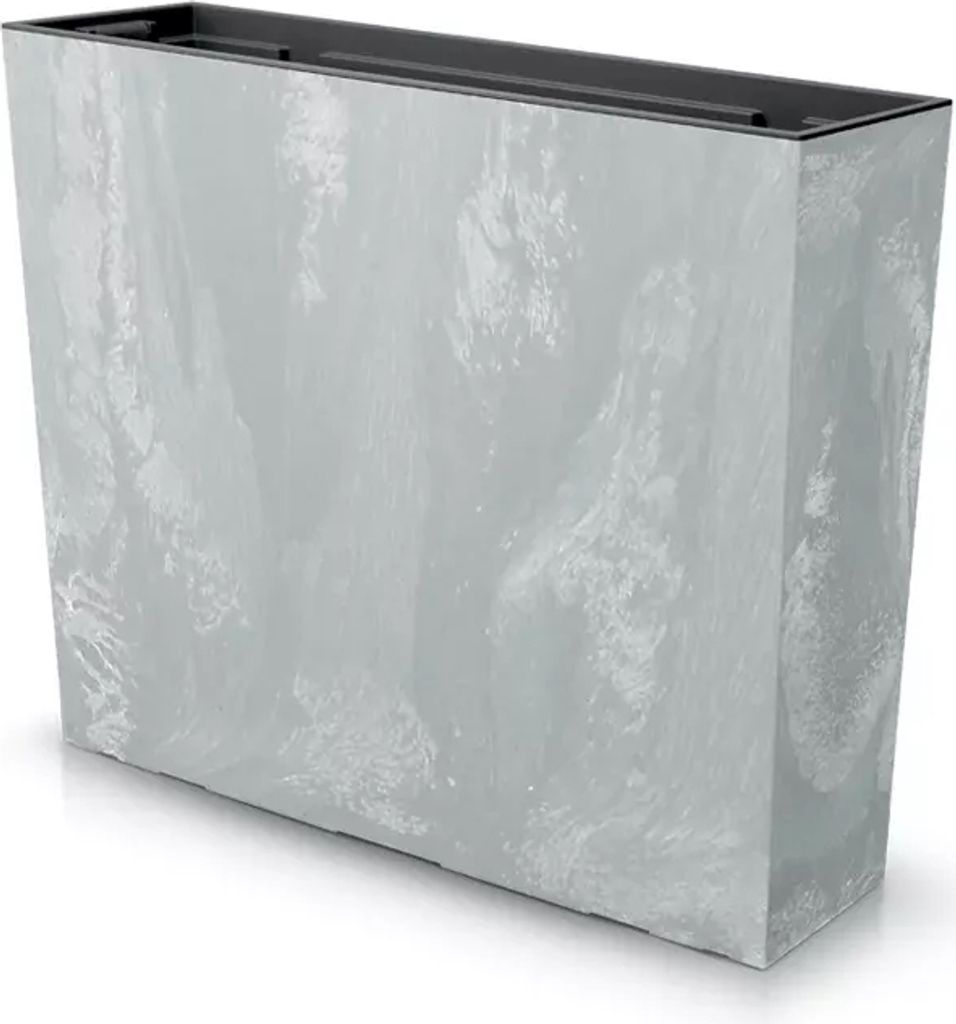 A rectangular planter with a marbled gray and white finish.