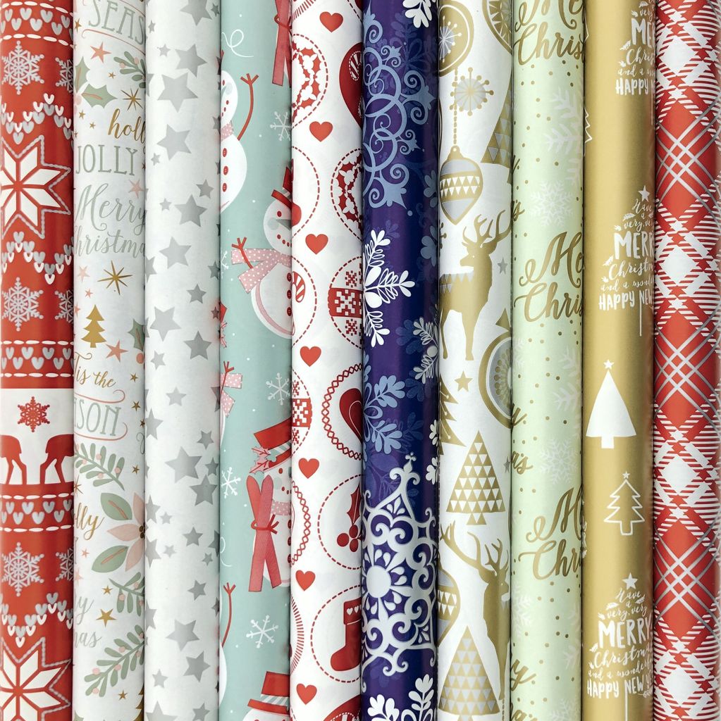 Benza-Sortiment an Geschenkpapier für Weihnachten, Weihnachtspapier K23 – 2 Meter x 70 cm – 10 Rollen