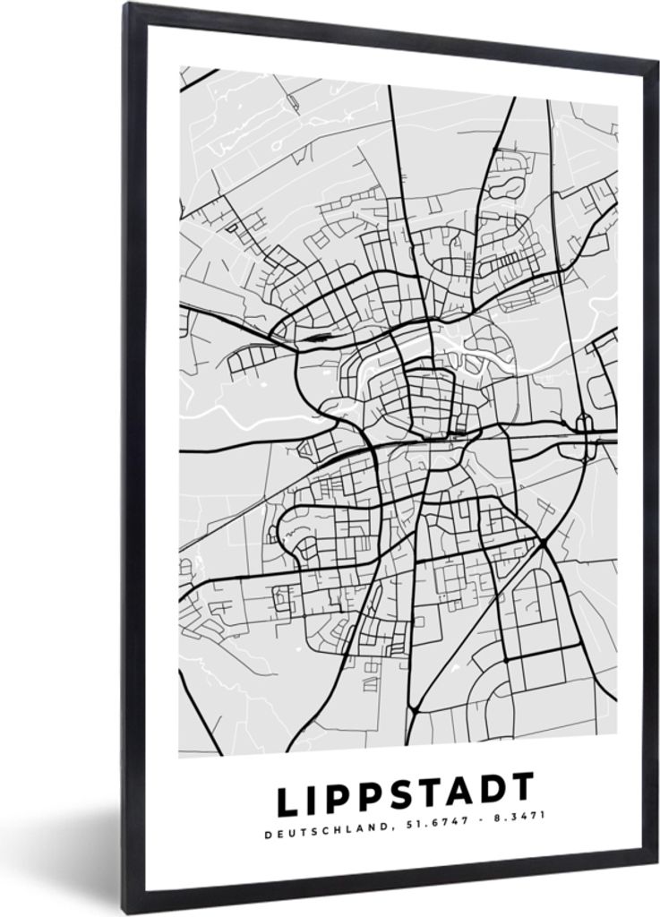 MuchoWow Gerahmtes Poster Lippstadt - Karte - Stadtplan - Deutschland 20x30 cm - Poster mit Schwarzem Bilderrahmen Wandposter Rahmen Foto Bilder ...