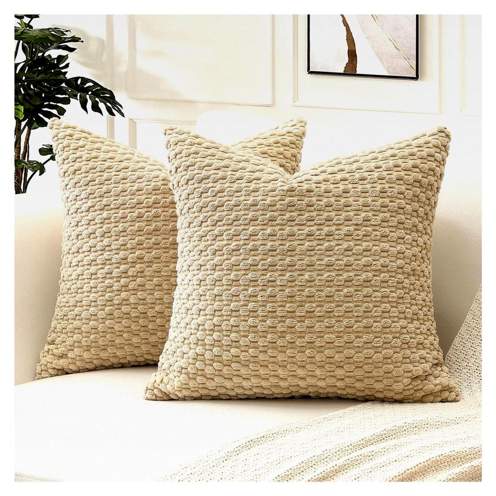 Kissenbezug aus Kordsamt 45x45 cm, geometrisches Design, 2er Set, hellbraun