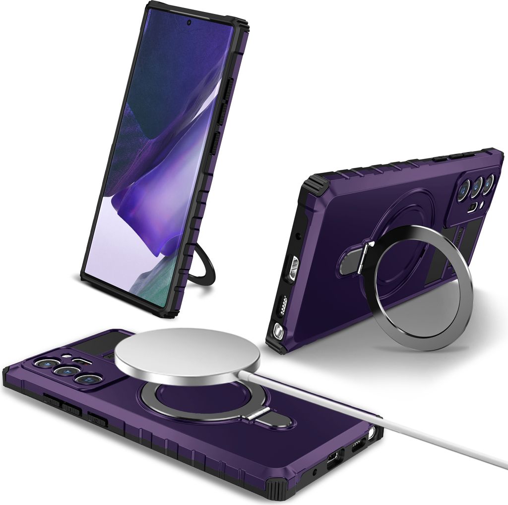 Für Samsung Galaxy Note 20 Ultra 5G Hülle Magsafe Magnetisch Ring Ständer Schutzhülle, Dual Layer Handyhülle Lila