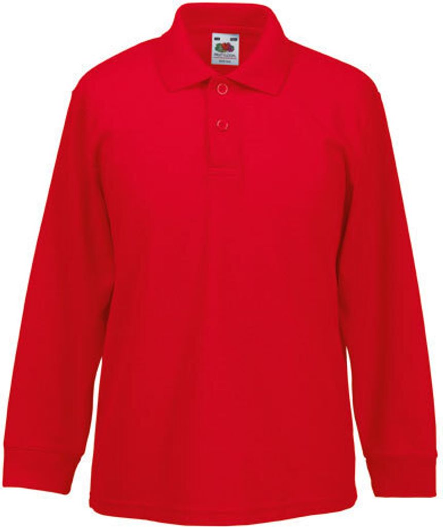 Fruit of the Loom - Kids Polo 65/35 Longsleeve - Red - 140
