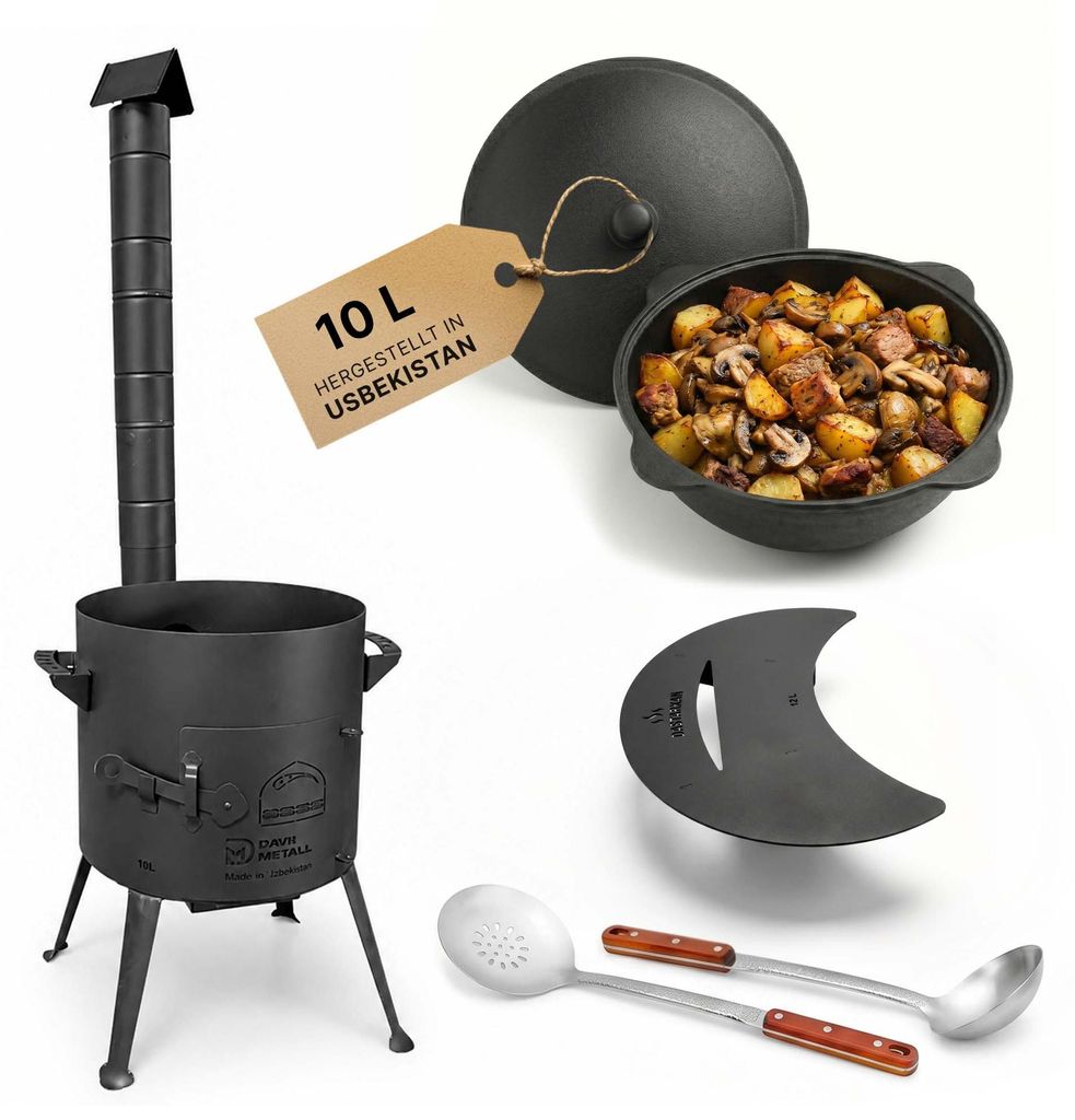 Feuerstelle 36 cm 2mm Stahl mit 10L Gusseisen Kazan Plov Produktbild 