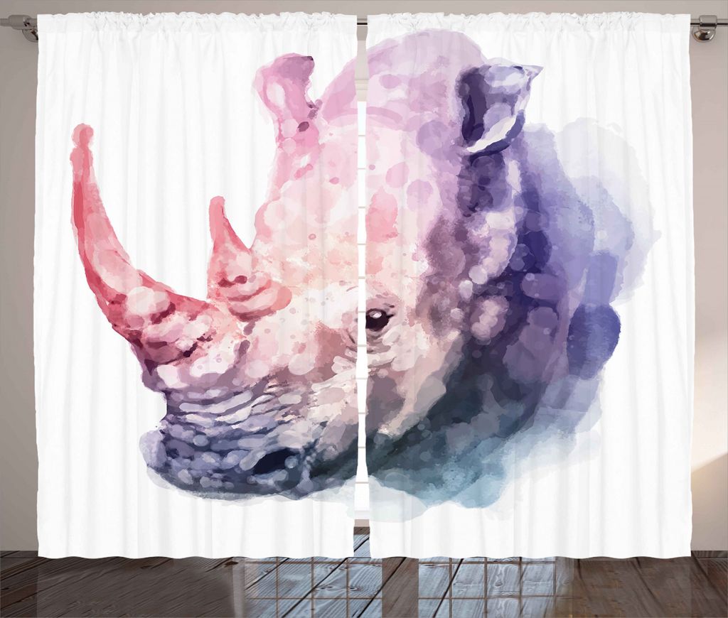 ABAKUHAUS Aquarell Rustikaler Gardine, Pastell Safari Tier, Schlafzimmer Kräuselband Vorhang mit Schlaufen und Haken, 280 x 245 cm, Lila Rosa