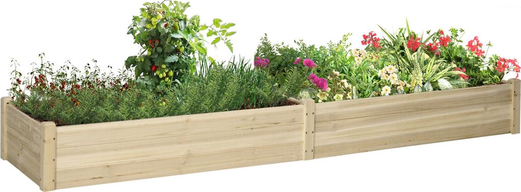 Hochbeet, 2 Pflanzbereiche, Innenverkleidung aus Vlies, wetterbeständig, Massivholz, 244 cm x 61,5 cm x 27 cm
