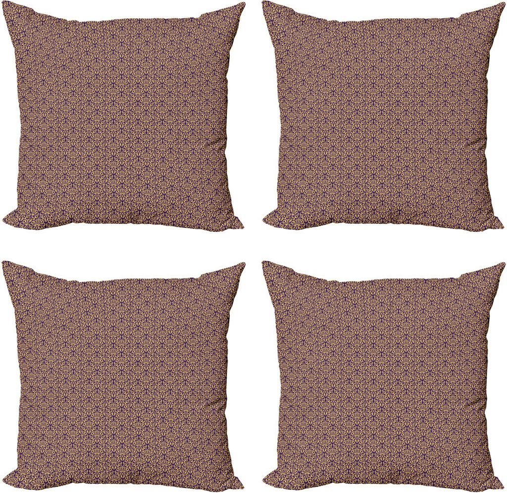 ABAKUHAUS Antiquität Kissenbezug Set (4 Stück), Damast Alte Rebe Motive, Moderner Doppelseitiger Digitaldruck, 50 cm x 50 cm, Lila und blasses Or...