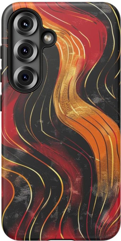 Abstraktes Wellenmuster in Rot und Orange – Hülle Kompatibel mit Samsung Galaxy S25