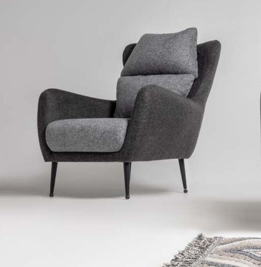 Stoffsessel Sessel Wohnzimmer Ohrensessel Grau Polster Einsitzer Sitz