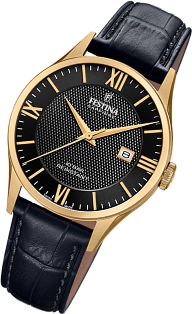 Festina Herren Uhr Swiss Made F20010/4 Leder Armband-Uhr Produktbild 