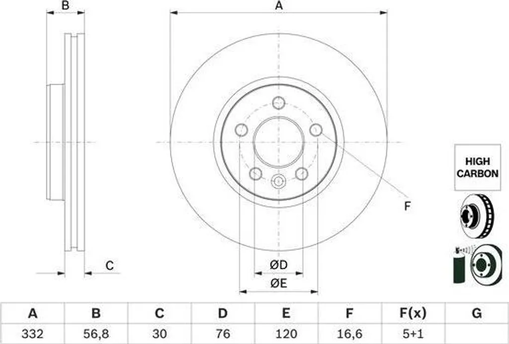 2x Disques de Frein Bosch 0 986 479 F04 de 332mm Haute Qualité