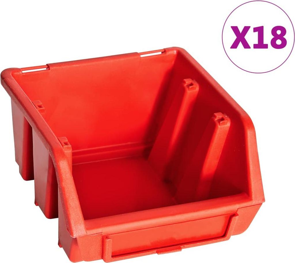 vidaXL 32-tlg. Sichtlagerkasten-Set mit Wandhalterung Rot und Schwarz
