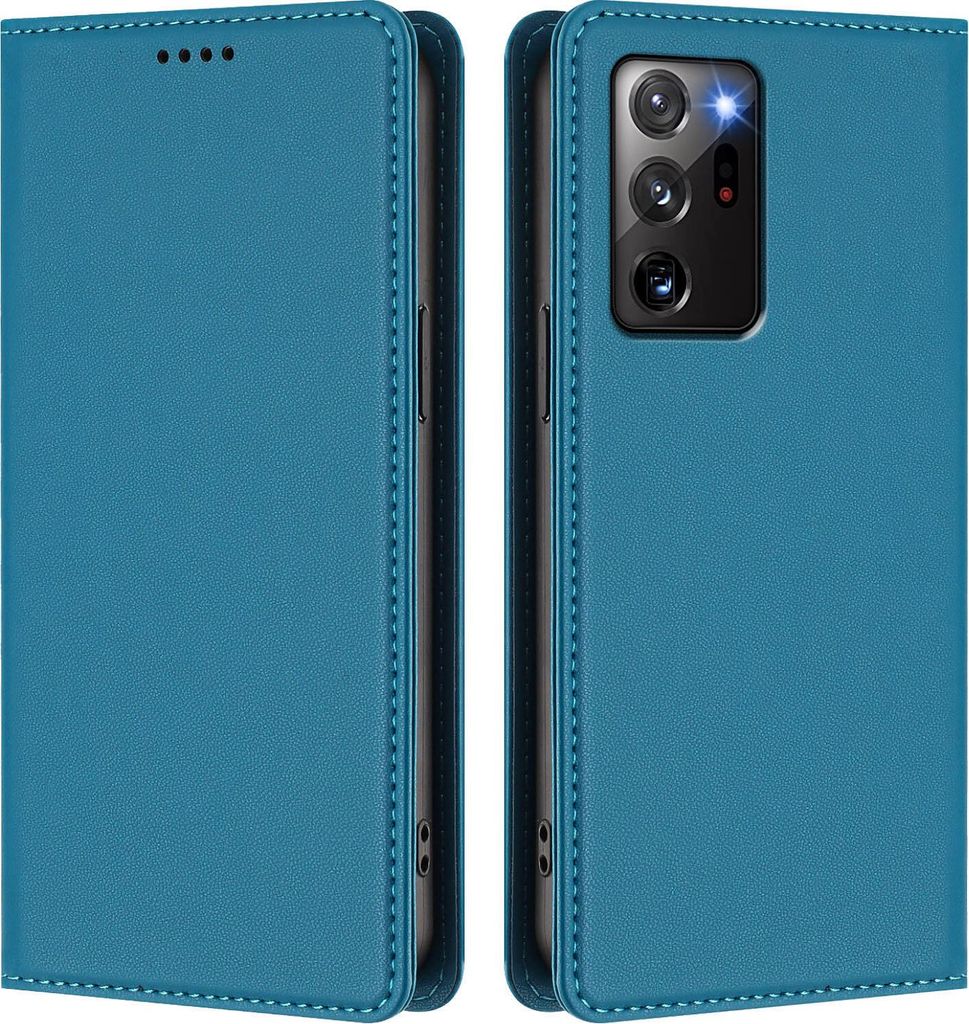 Handyhülle für Samsung Galaxy Note 20 Ultra, Kunstleder Klapphülle Stoßfeste Magnetische Hülle mit Ständer Blau